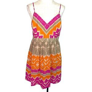 Trina Turk Gypsum Silk Dress Womens Size 10 Cutout Back Spandex Pink Orange
